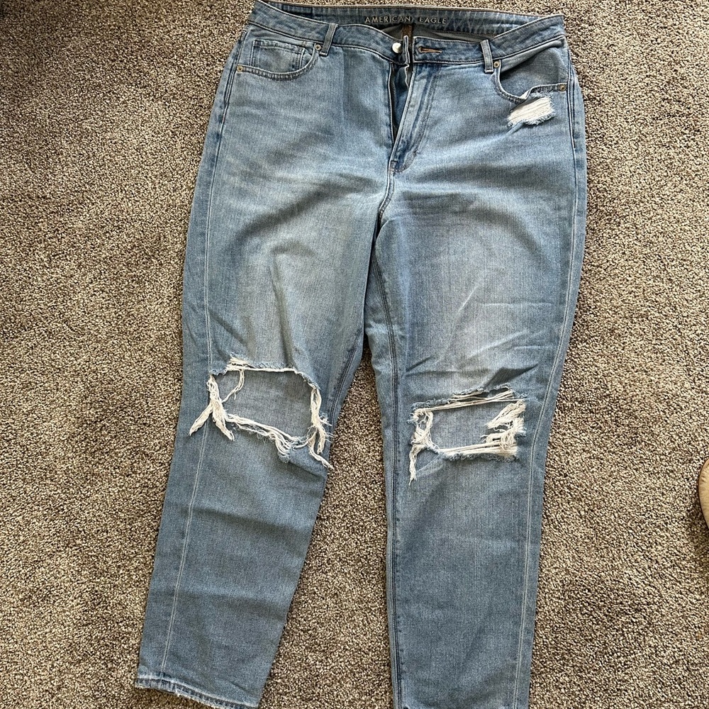 American Eagle Outfitters Distressed Mom Jeans - Medium Blue